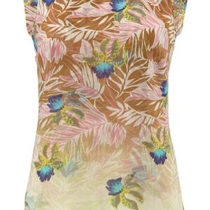 CAbi Floral Sheer Top in Pink, Blue, and Brown
